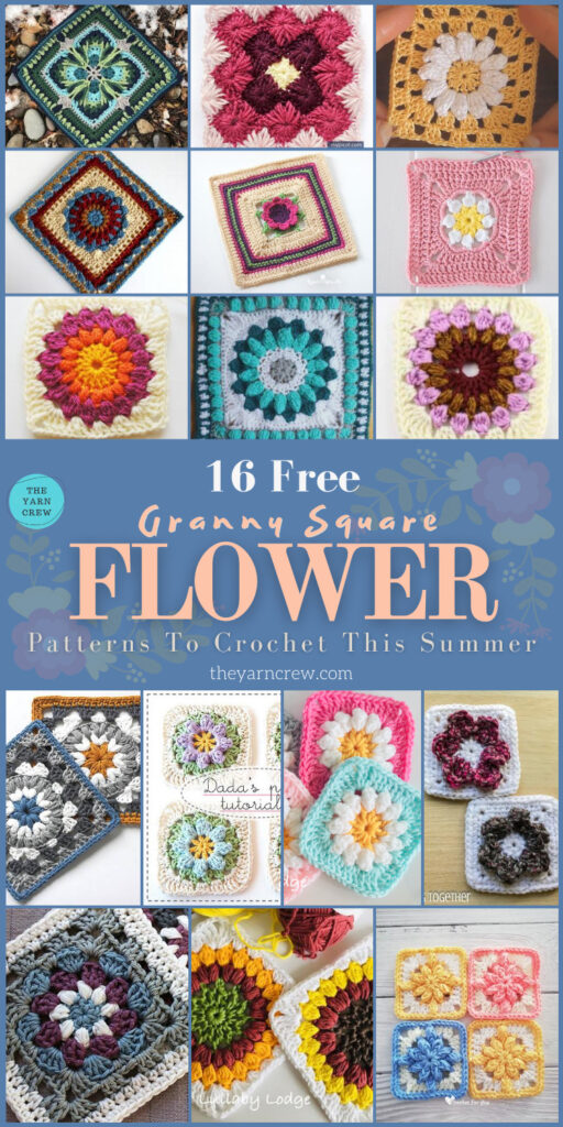 16 Free Flower Granny Square Patterns To Crochet This Summer - PIN3