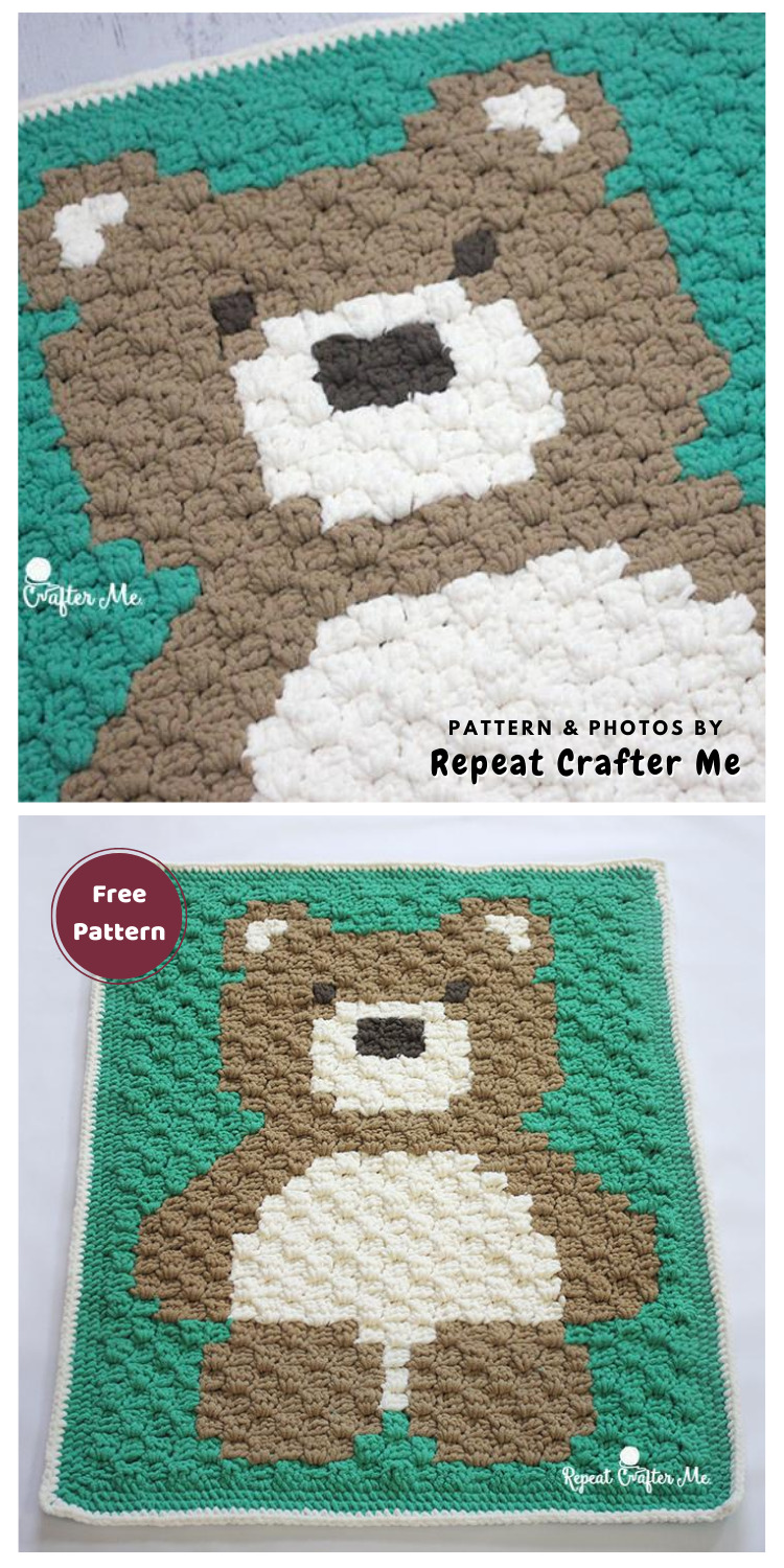 Crochet C2C Bernat Blanket Bear - 12 Free Super Cute Teddy Bear Blankets & Afghans