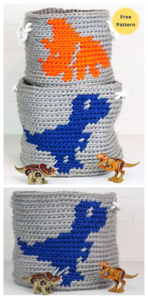 Crochet Dinosaur Basket_ Raptor - 13 Free Dinosaur Crochet Patterns For Your Kids