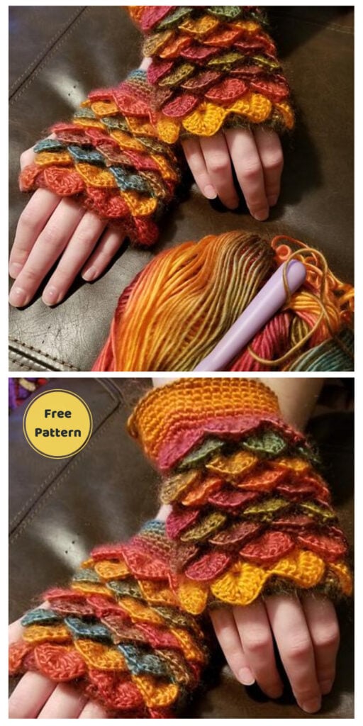 Dragon Scale Fingerless Gloves - 10 Free Dragon Inspired Crochet Patterns You Can Wear