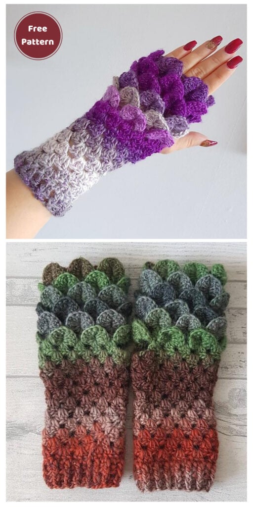 Dragon Scale Fingerless Mitts - 10 Free Dragon Inspired Crochet Patterns You Can Wear