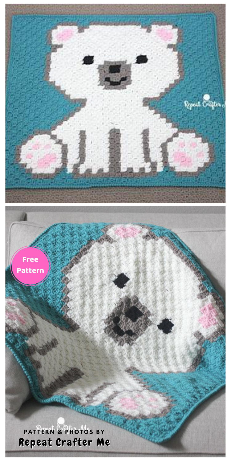 Polar Bear Cub Crochet C2C Blanketa - 12 Free Super Cute Teddy Bear Blankets & Afghans