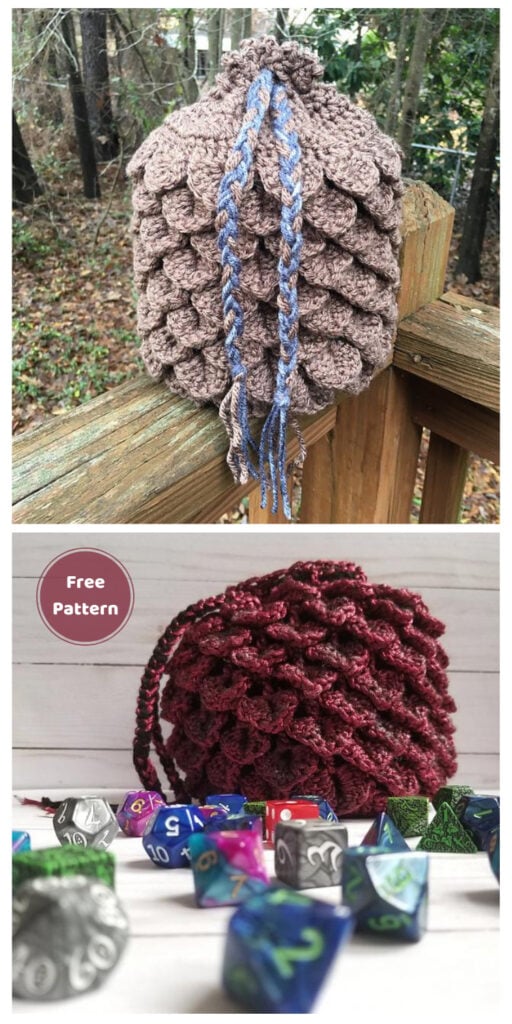 XL Dragonscale Dice Bag - 10 Free Dragon Inspired Crochet Patterns You Can Wear