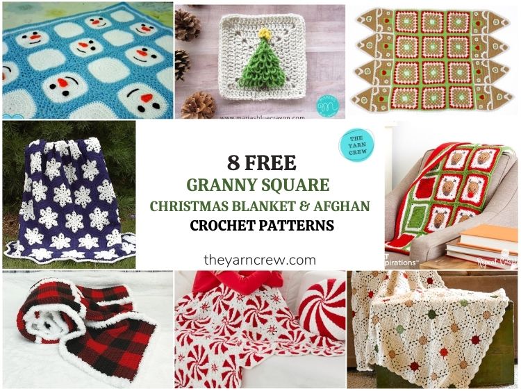 8 Free Granny Square Christmas Blankets & Afghans - FB POSTER