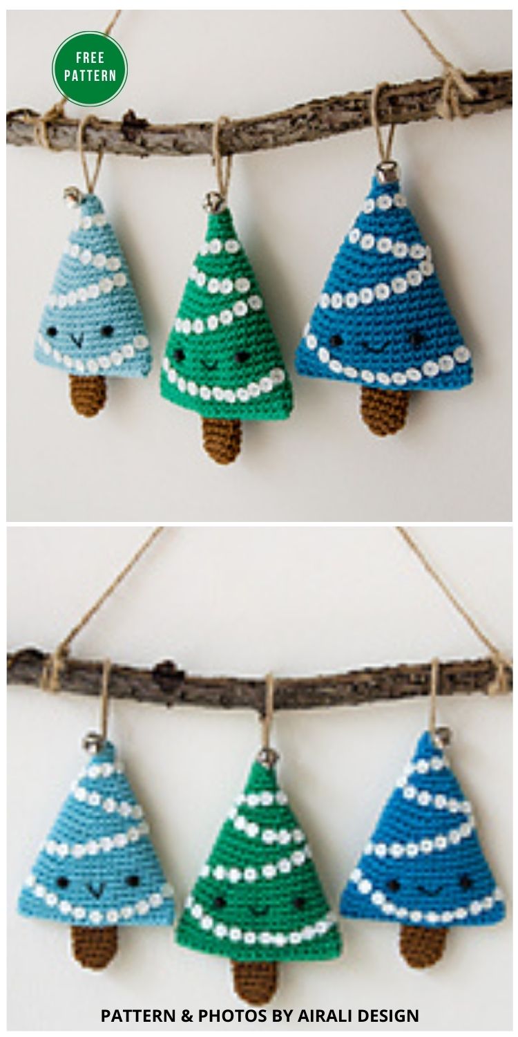 Alberelli Christmas Decoration - 8 Christmas Tree Ornaments Free Crochet Patterns