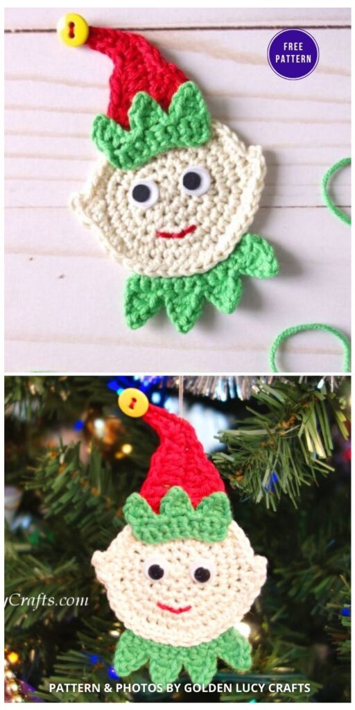 Crochet Elf Ornament or Applique - 9 Free Traditional Christmas Decorations Tree Ornaments PIN