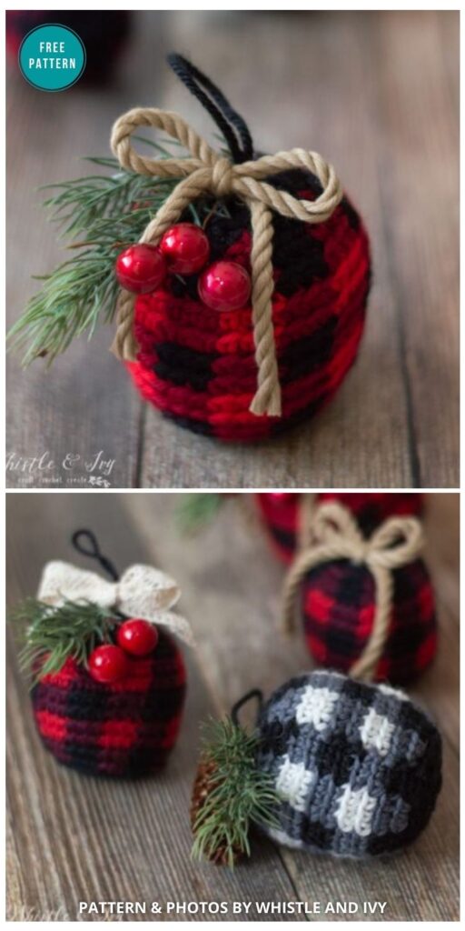 Crochet Plaid Ornament - 9 Free Crochet Christmas Bauble Tree Ornaments