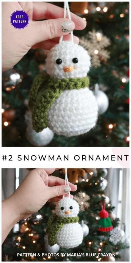 Crochet Snowman Ornament - 9 Free Traditional Christmas Decorations Tree Ornaments PIN