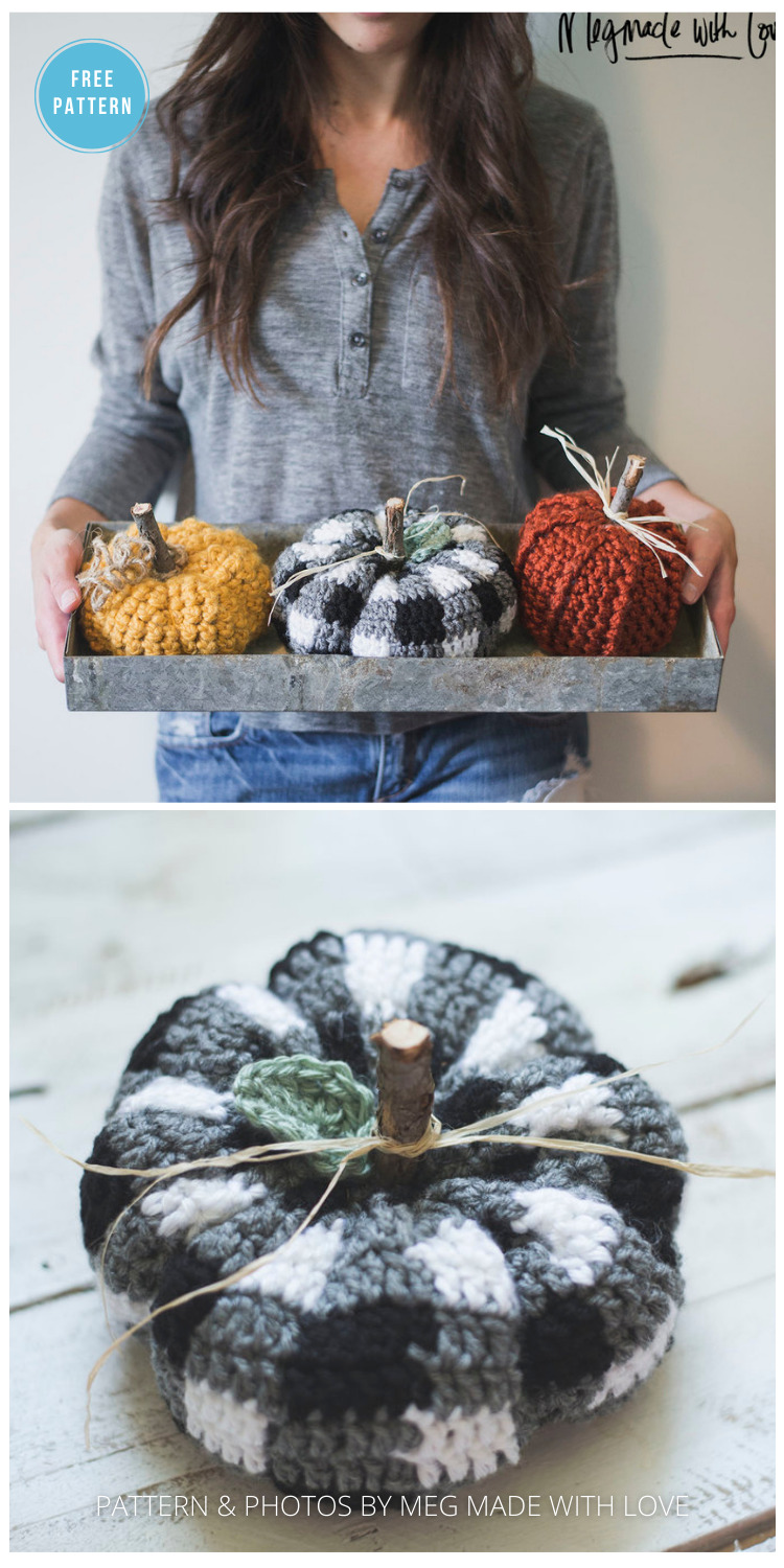 Free Crochet Pattern for the Cutest Plaid Pumpkin - 18 Free Farmhouse Crochet Pumpkin Patterns
