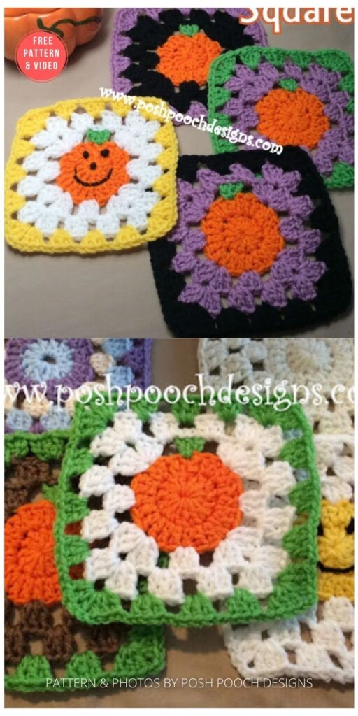 Sweet Little Pumpkin Granny Square - 15 Free Halloween Granny Squares Crochet Patterns PIN