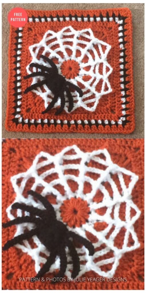 Tangled Web Spider Web Afghan Square - 15 Free Halloween Granny Squares Crochet Patterns