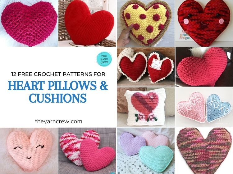 12 Free Crochet Patterns Heart Pillows & Cushions - FACEBOOK POSTER
