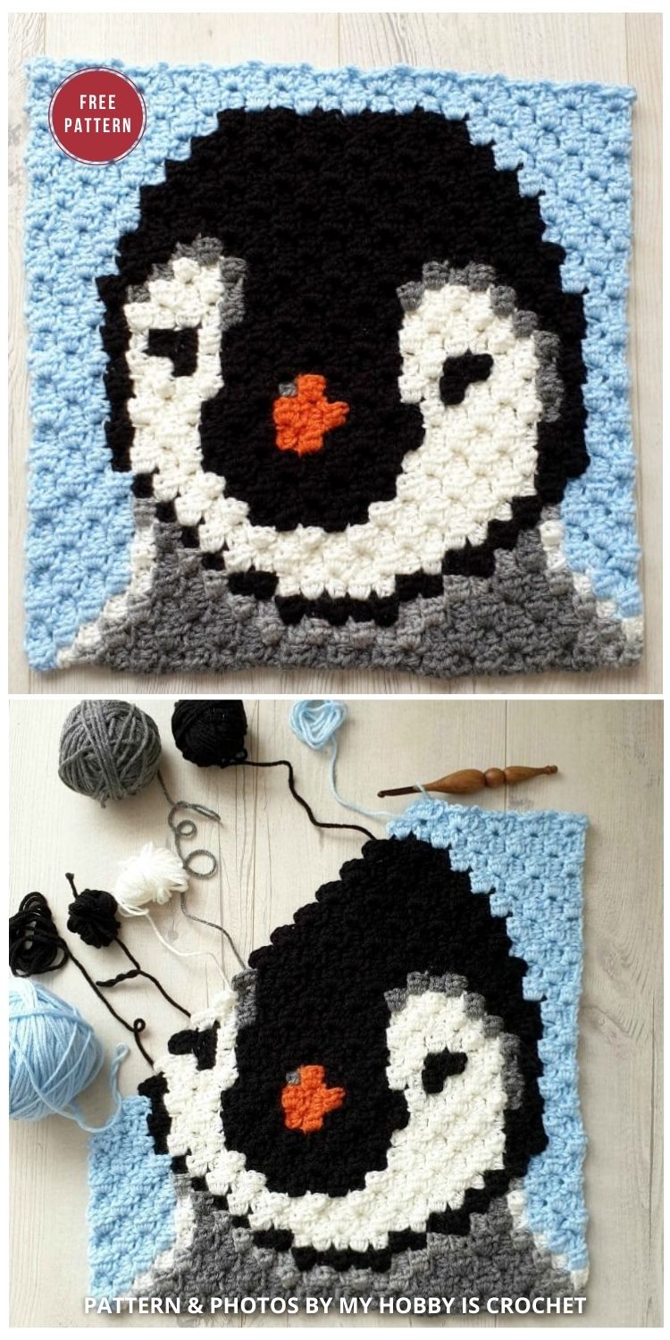 Baby Penguin C2C Square - 8 Free Crochet Penguin Blankets
