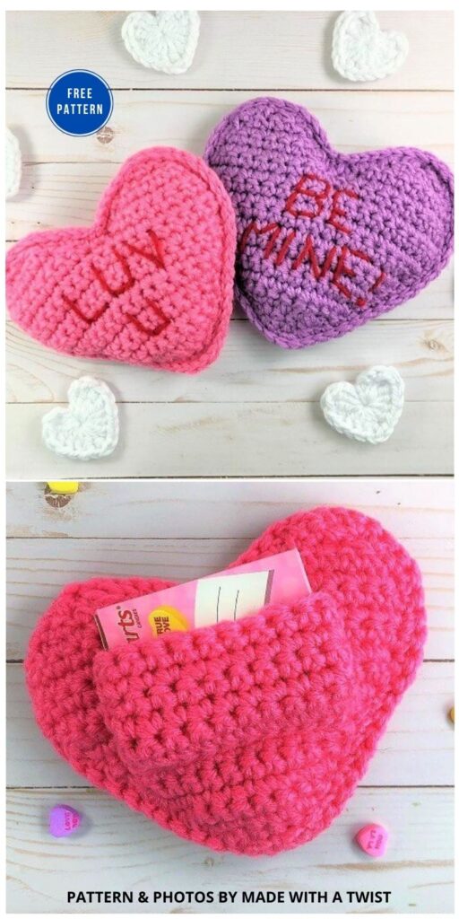Conversation Hearts - 8 Free Crochet Heart Home Decor Patterns