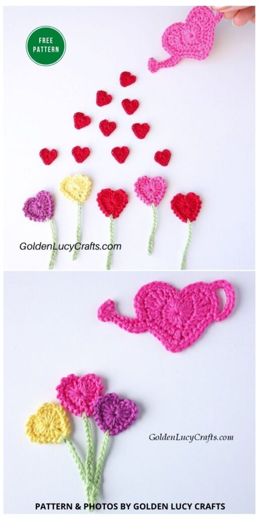 Crochet Heart Flowers Garden Valentine’s Day Applique - 15 Free Crochet Heart Appliques Patterns (1)