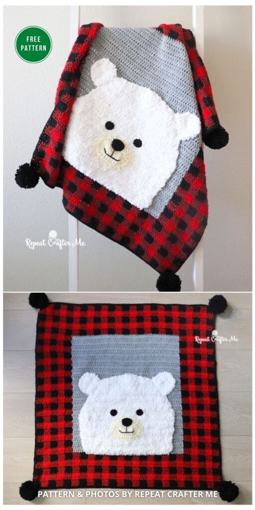 Crochet Plaid Polar Bear Blanket - 7 Free Crochet Polar Bear Blanket Patterns