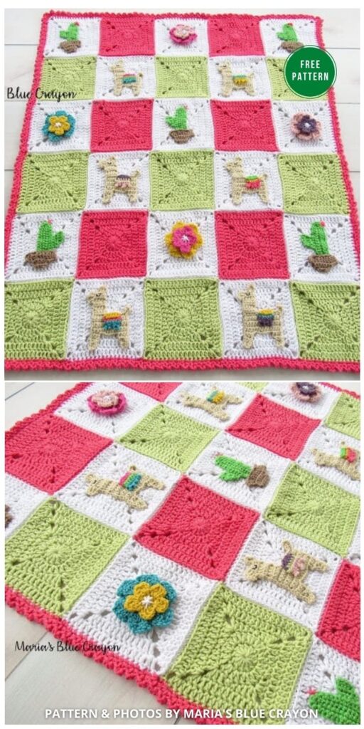 Llama And Cactus Granny Square Afghan - 5 Free Llama Blanket Crochet Patterns