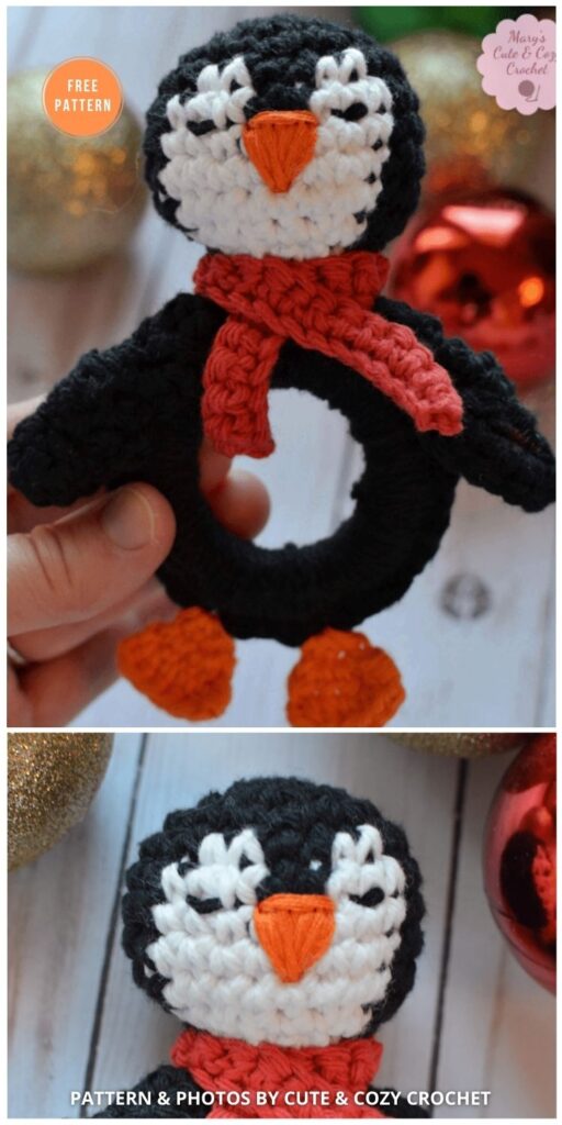 Mr. Penguin The Teething Ring - 10 Free Crochet Penguin Patterns for Kids & Babies