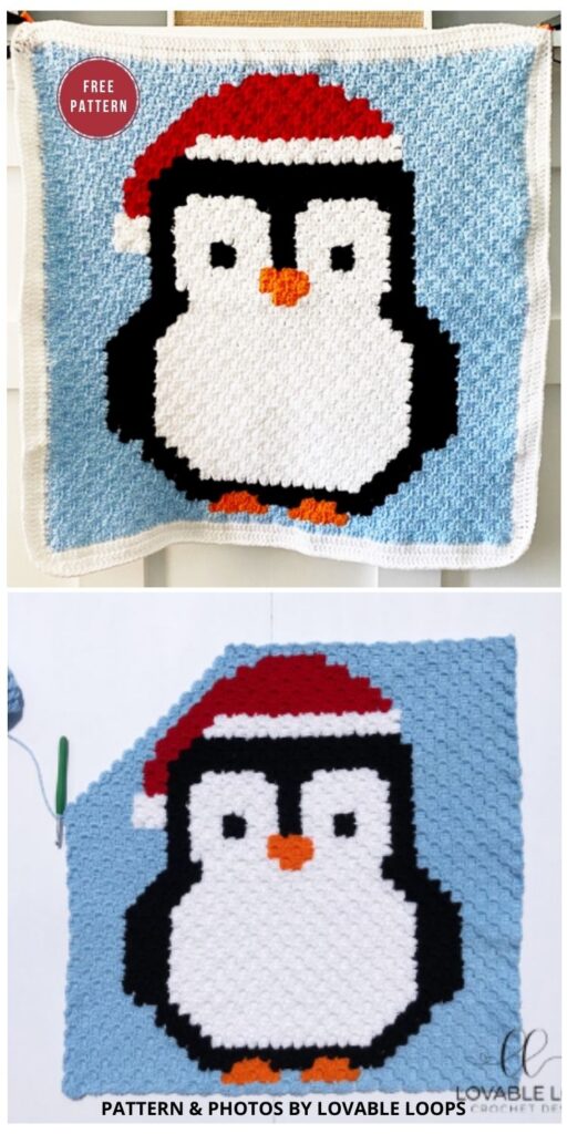 Penguin Christmas Blanket - 8 Free Crochet Penguin Blankets
