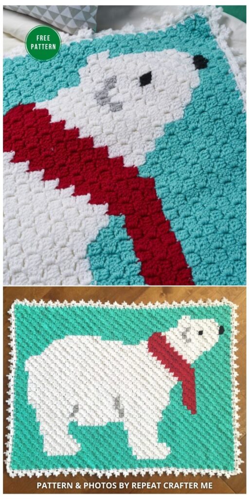 Polar Bear C2C Crochet Blanket - 7 Free Crochet Polar Bear Blanket Patterns