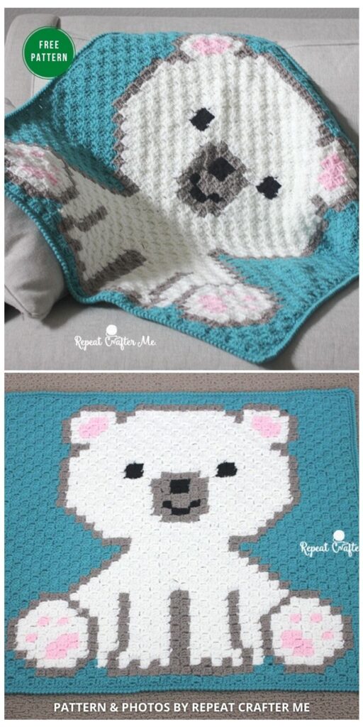 Polar Bear Cub Crochet C2C Blanket - 7 Free Crochet Polar Bear Blanket Patterns