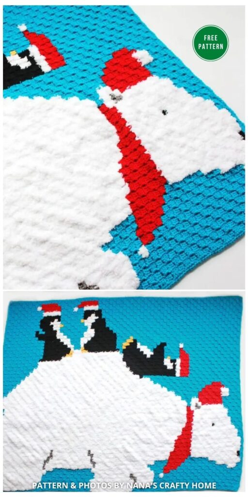 Polar Bear & Penguin C2C Graphgan Blanket Free Crochet Pattern - 7 Free Crochet Polar Bear Blanket Patterns