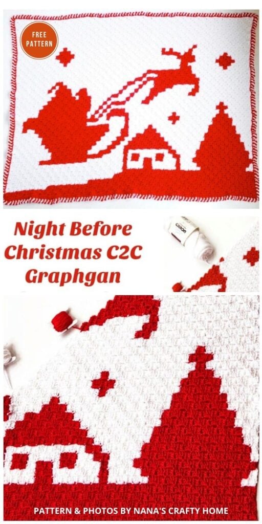 Santa Reindeer C2C Graphgan Night Before Christmas - 9 Free C2C Crochet Christmas Blankets & Afghans