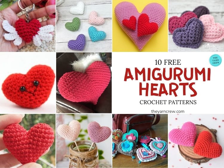 10 Free Amigurumi Hearts Crochet Patterns - FB POSTER