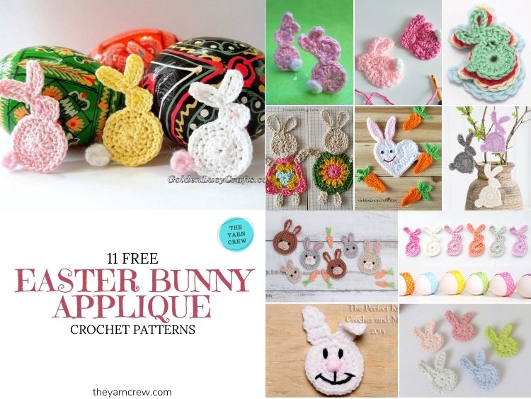 11 Free Easter Bunny Appliques Crochet Patterns - FB POSTER