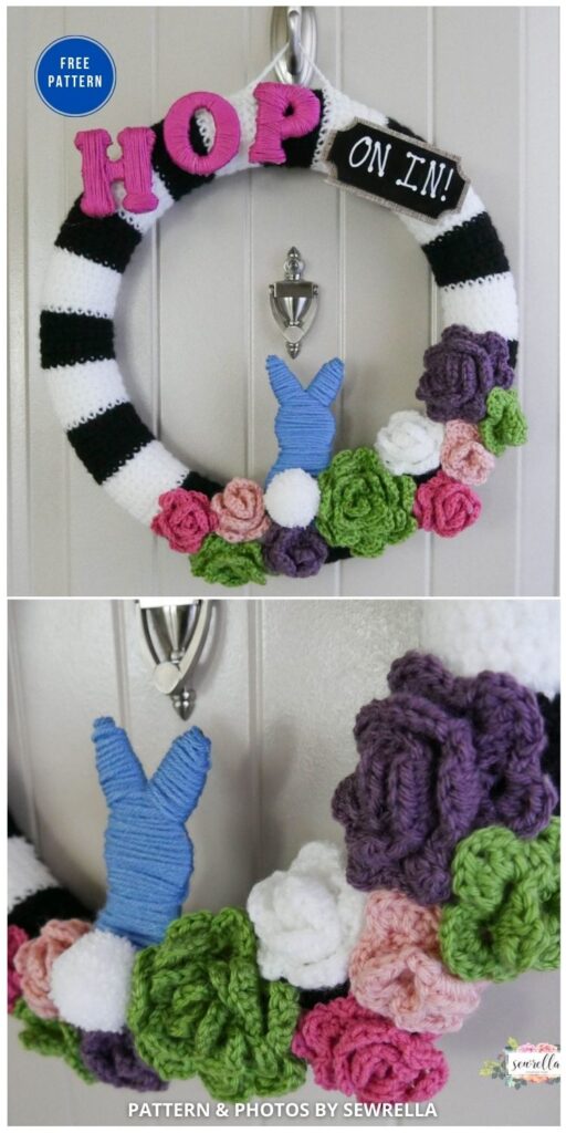 Crochet Succulent & Rose Bunny Wreath - 11 Free Spring Easter Wreaths Crochet Patterns