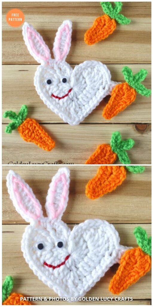 Heart Easter Bunny Applique - 11 Free Easter Bunny Appliques Crochet Patterns