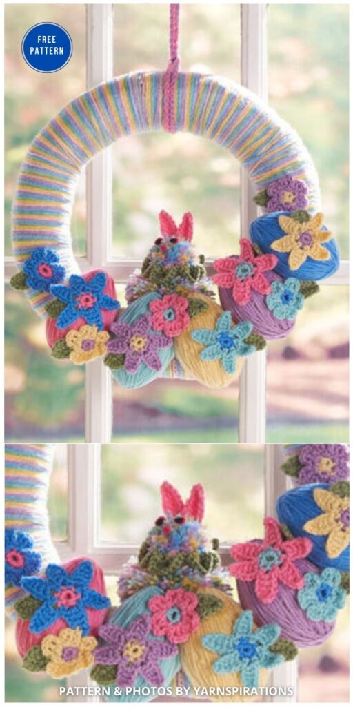 Red Heart Easter Bunny Wreath - 11 Free Spring Easter Wreaths Crochet Patterns