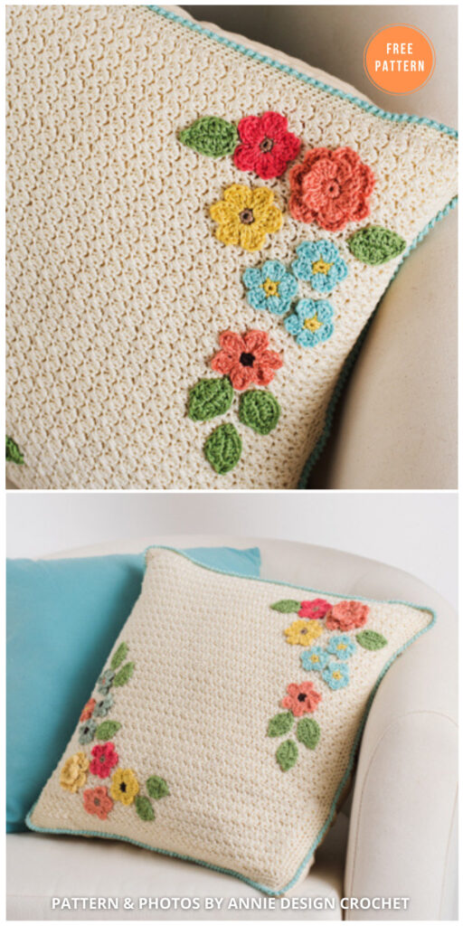 Bloom Brilliantly Pillow - 14 Free Crochet Spring Pillow Patterns - INDIVIDUAL