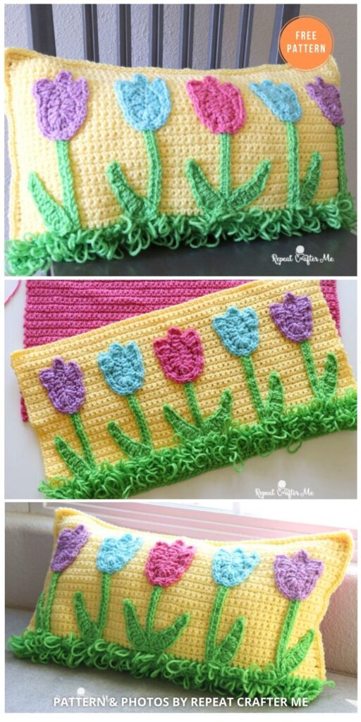 Crochet Tulip Pillow - 14 Free Crochet Spring Pillow Patterns