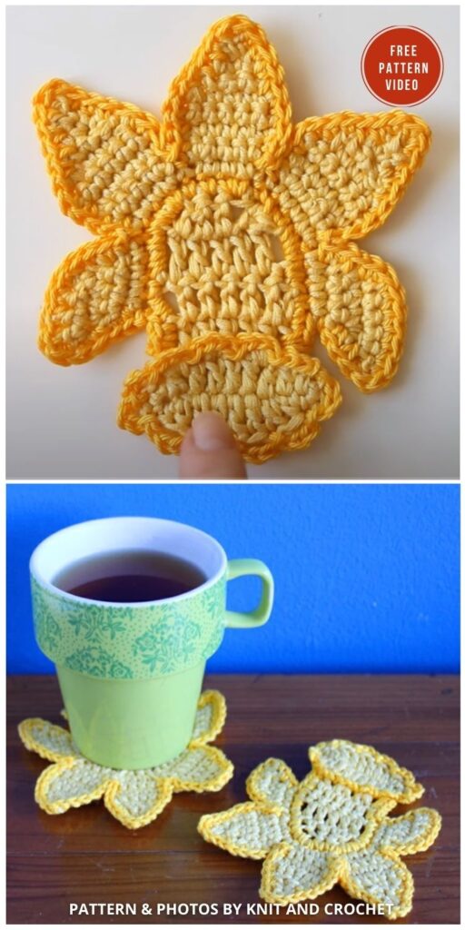 Daffodil Coaster For Spring Or Easter - 14 Free Spring Daffodils Crochet Pattern Ideas