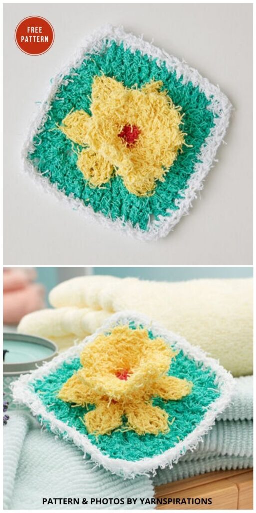 Daffodil Cotton Scrubby - 14 Free Spring Daffodils Crochet Pattern Ideas (1)
