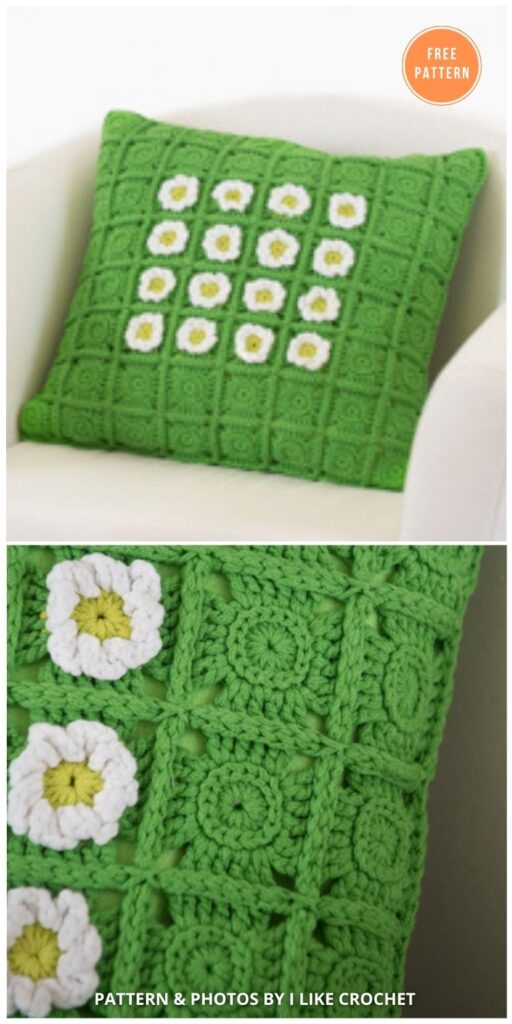 Daisy Bloom Pillow - 14 Free Crochet Spring Pillow Patterns (1)
