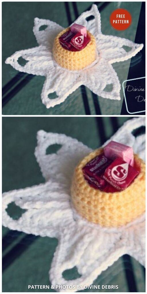Darling Daffodil Candy Holder - 14 Free Spring Daffodils Crochet Pattern Ideas