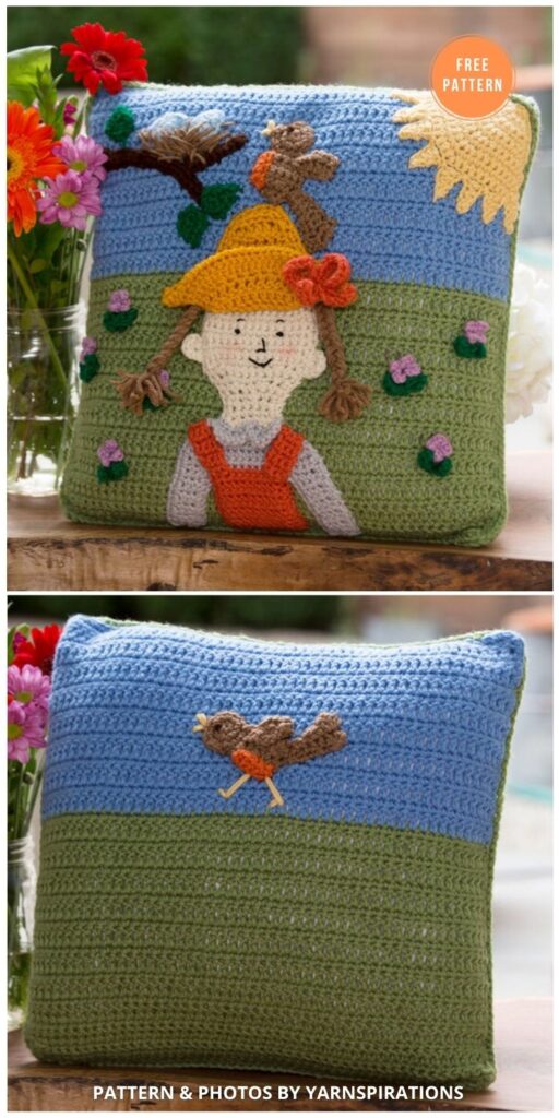 Red Heart Spring Has Sprung Pillow - 14 Free Crochet Spring Pillow Patterns