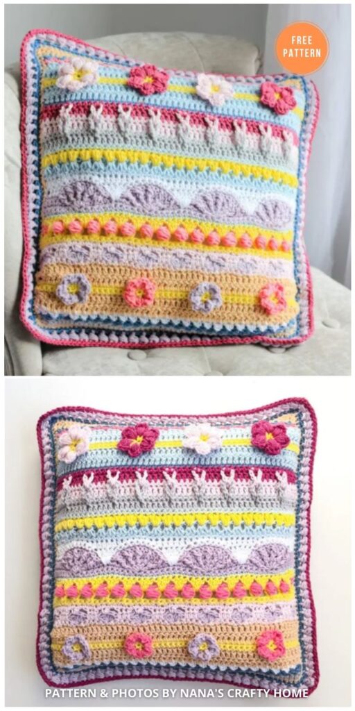 Stitch Sampler Spring Rhapsody Pillow - 14 Free Crochet Spring Pillow Patterns