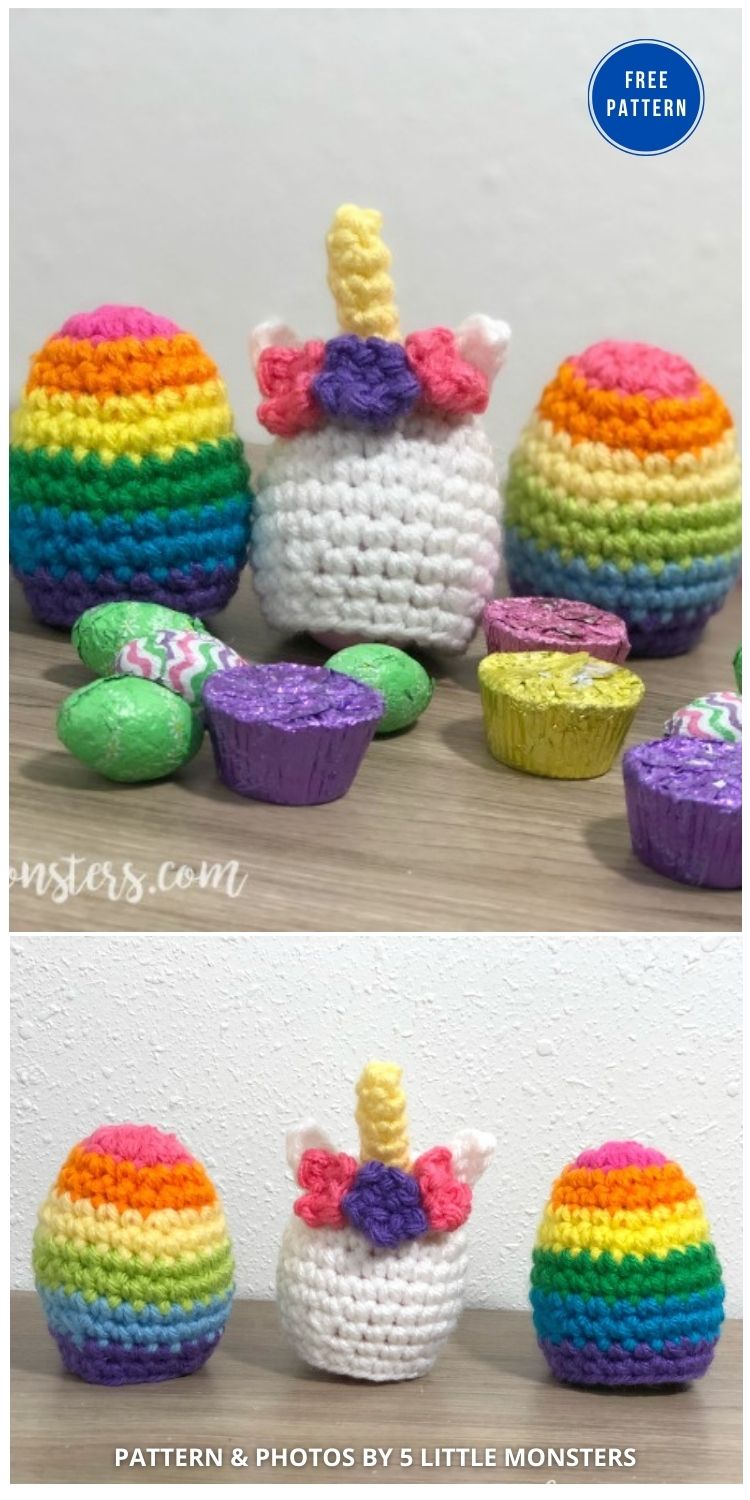 Unicorn and Rainbow Easter Egg Covers - 12 Easy Easter Egg Warmer Crochet Patterns