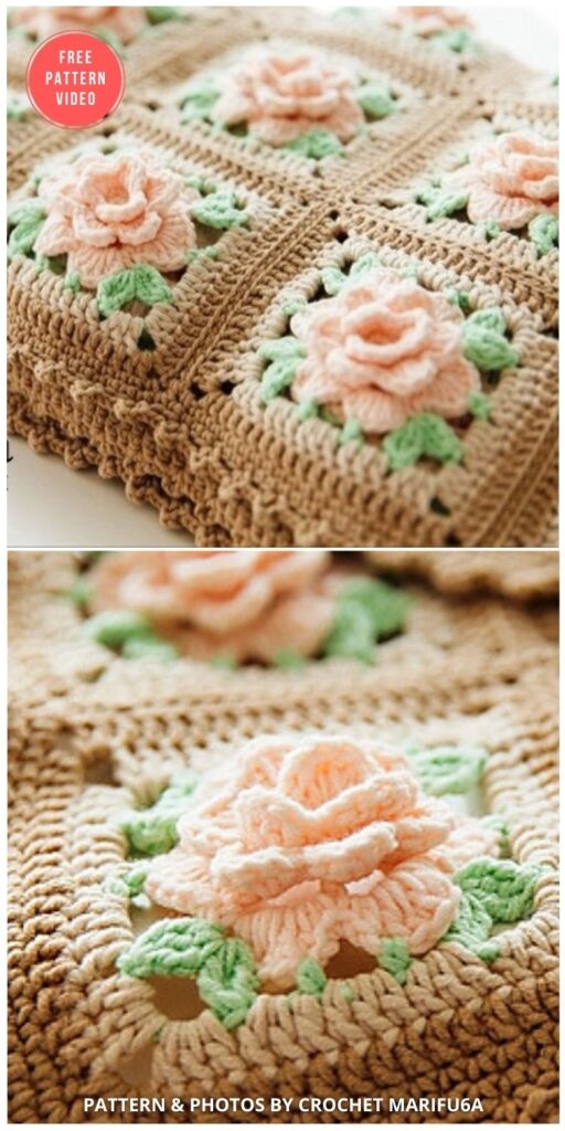 Blanket Afghan with Roses - 10 Free Beautiful Rose Blankets & Afghans Crochet Patterns