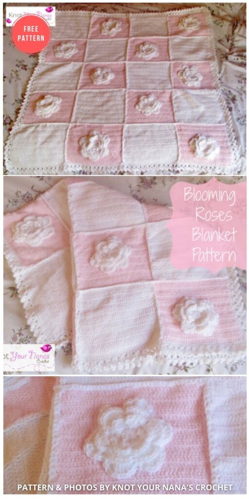 Blooming Roses Crochet Baby Blanket - 10 Free Beautiful Rose Blankets & Afghans Crochet Patterns