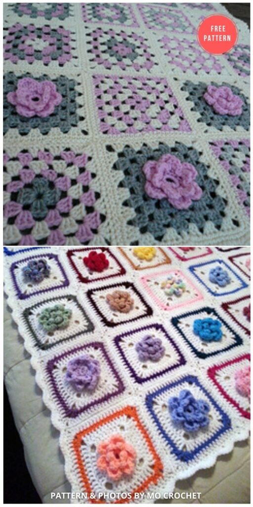 Lady's Rose Afghan Square - 10 Free Beautiful Rose Blankets & Afghans Crochet Patterns