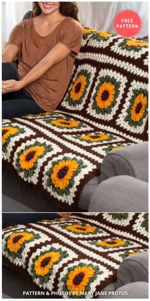 Red Heart Crochet Sunflower Throw - 8 Free Summer Sunflower Blanket & Afghan Crochet Patterns INDIVIDUAL