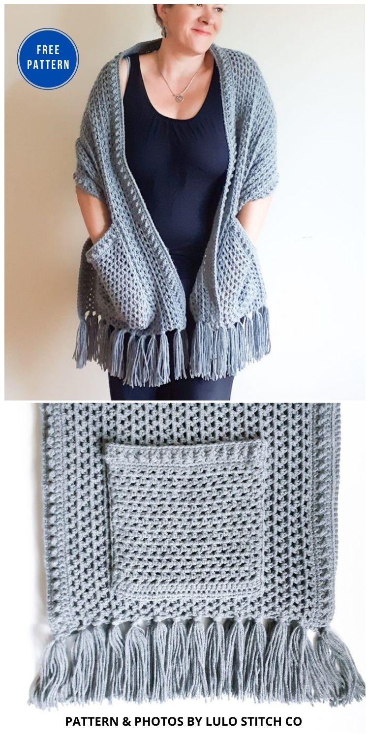 Sabrina Crochet Pocket Wrap - 19 Quick & Easy Pocket Shawl Crochet Patterns