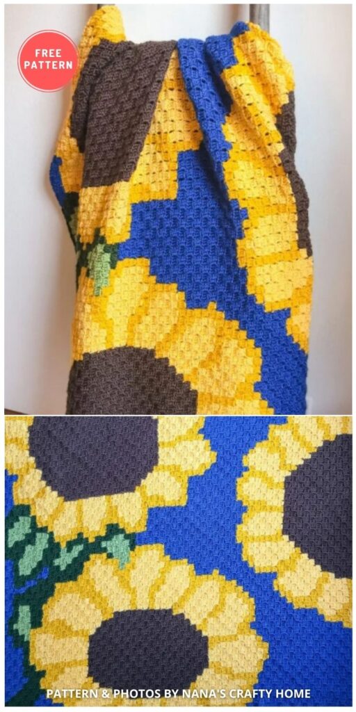 Sunflower C2C Crochet Blanket - 8 Free Summer Sunflower Blanket & Afghan Crochet Patterns