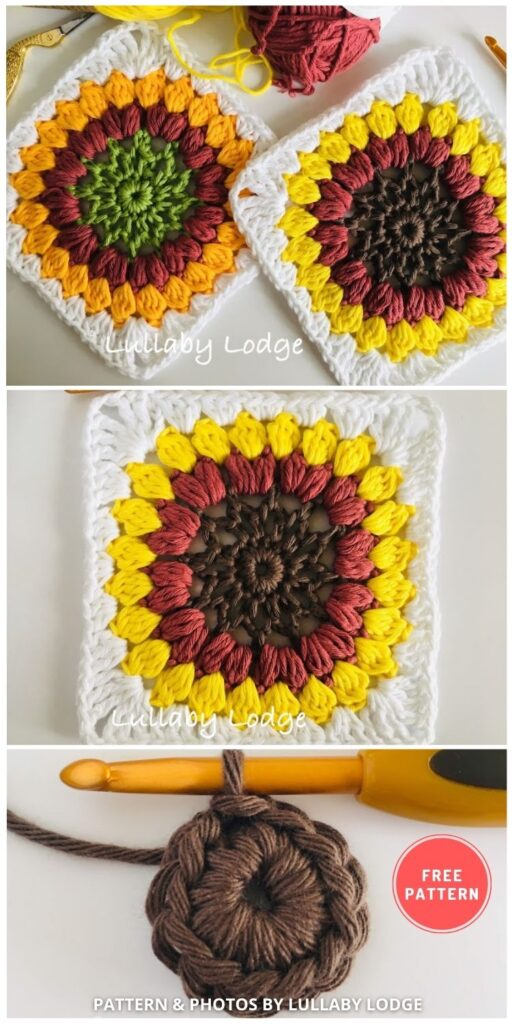 Sunflower Granny Squares - 8 Free Summer Sunflower Blanket & Afghan Crochet Patterns