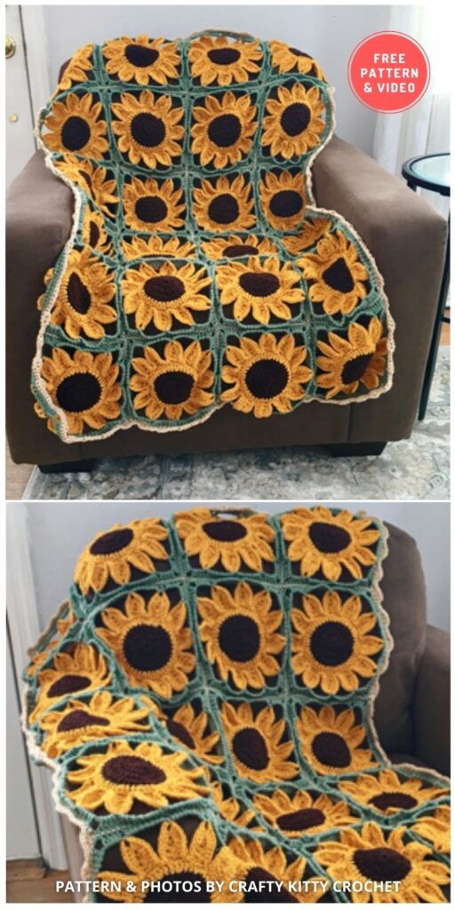 Sunflower Square Blanket - 8 Free Summer Sunflower Blanket & Afghan Crochet Patterns