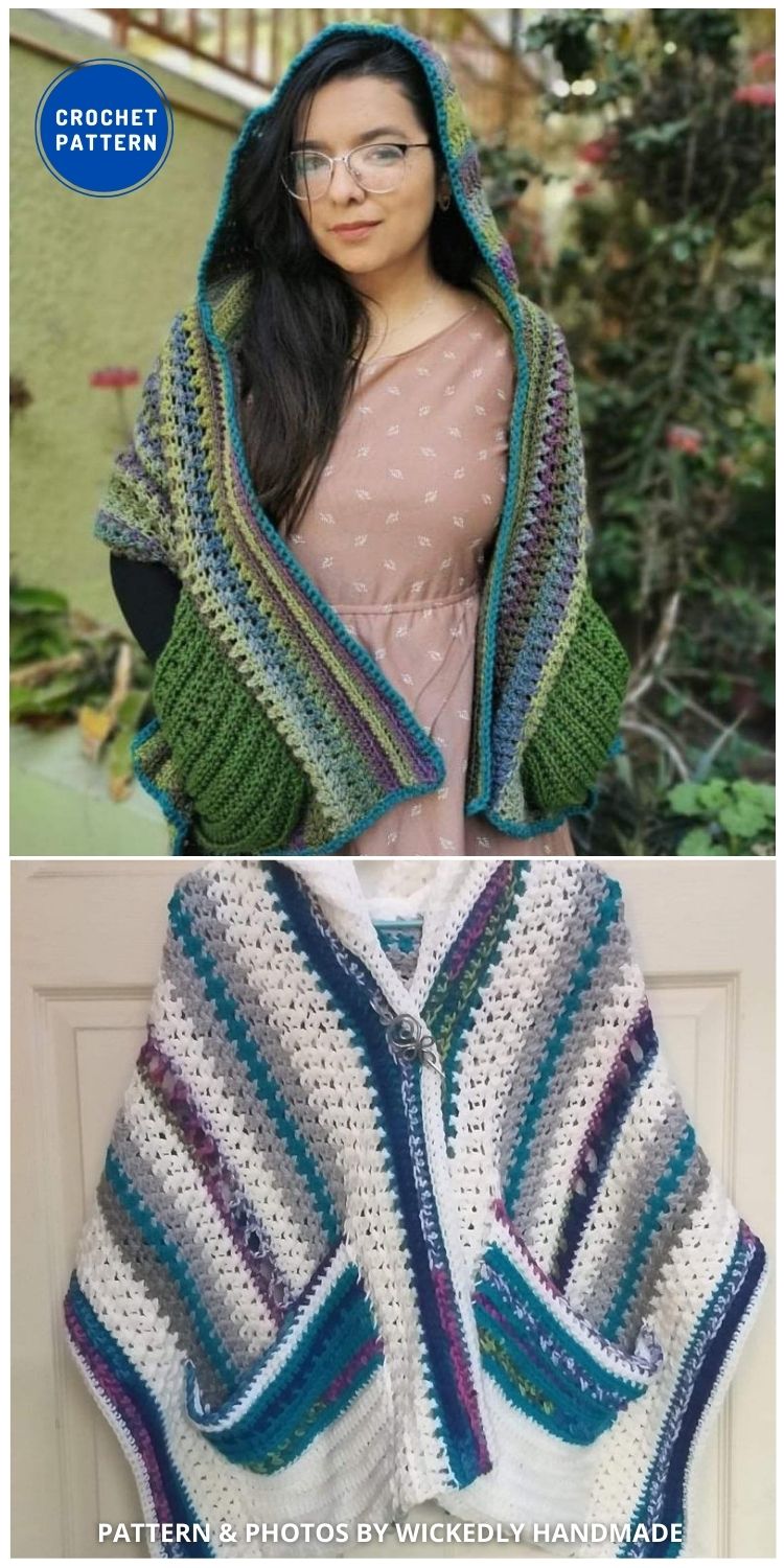 Wickedly Hooded Pocket Shawl - 19 Quick & Easy Pocket Shawl Crochet Patterns